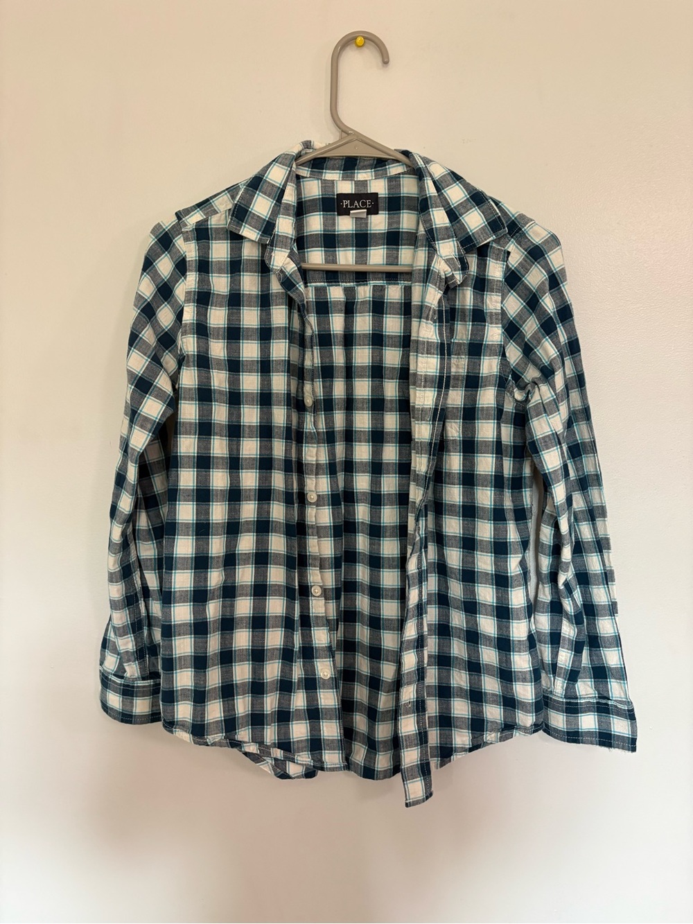 Place Boy’s Blue and White Plaid Button-Down Shirt